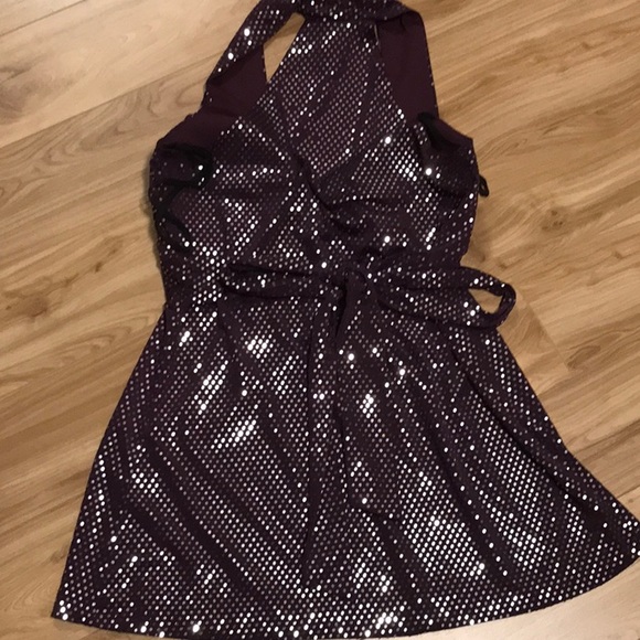 Touch 9 belted halter tunic in Plum purple with silver sparkles - Picture 7 of 8